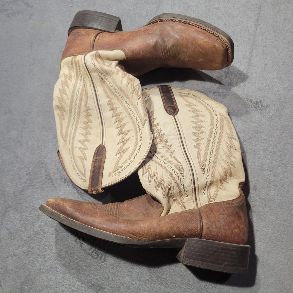 Ariat Boots Men 12D Brown Cream Sport Western Wide Square Toe Leather 10023145